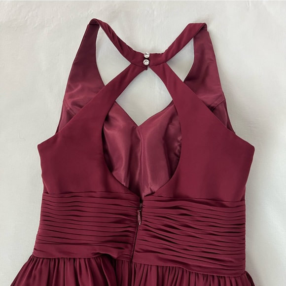 Azazie Natasha A-Line Pleated Chiffon Bridesmaid Dress Burgundy Size 4 - Picture 9 of 10